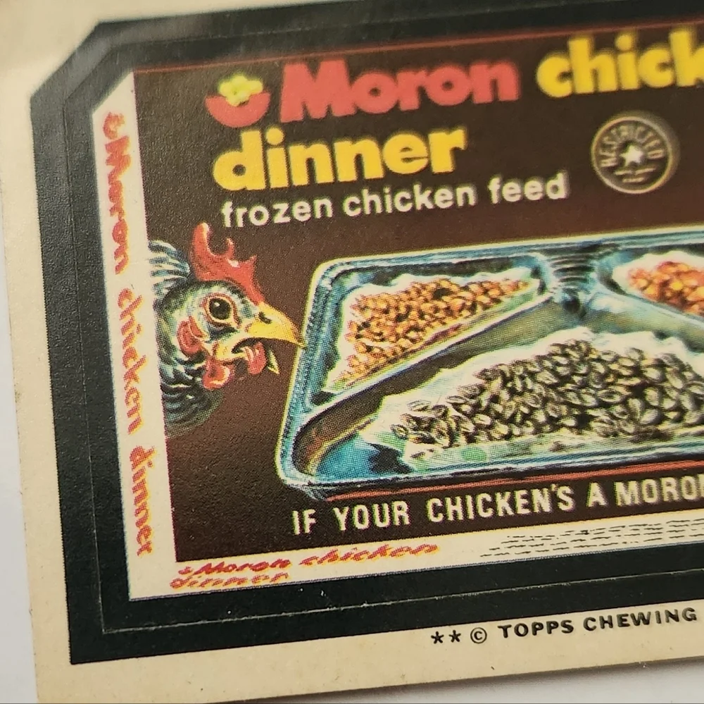 Vintage 1974 Topps Wacky Packages Moron Chicken Dinner Sticker Card 11th Series